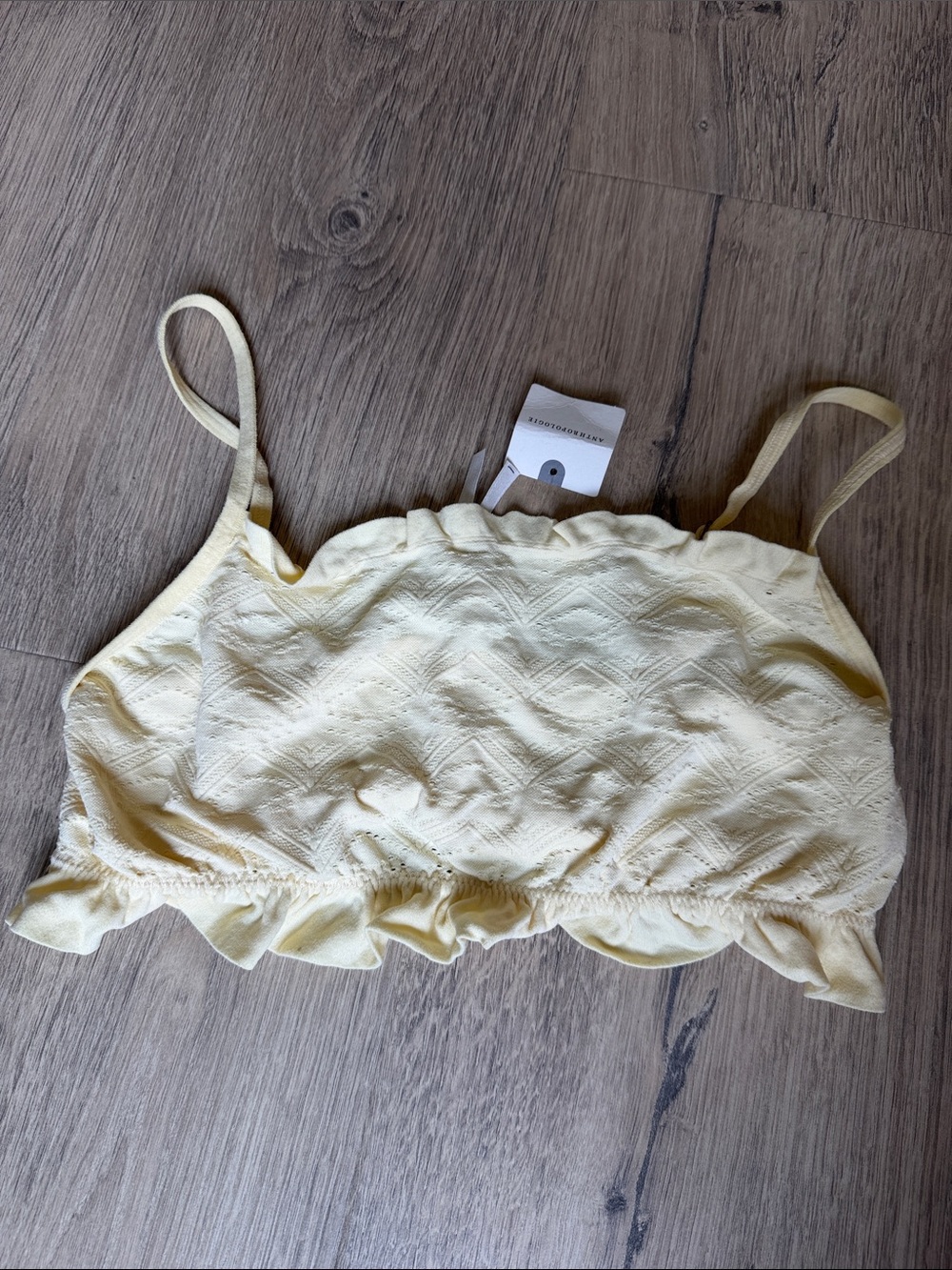 Anthropologie Pale Yellow Ruffle-Hem Bralette